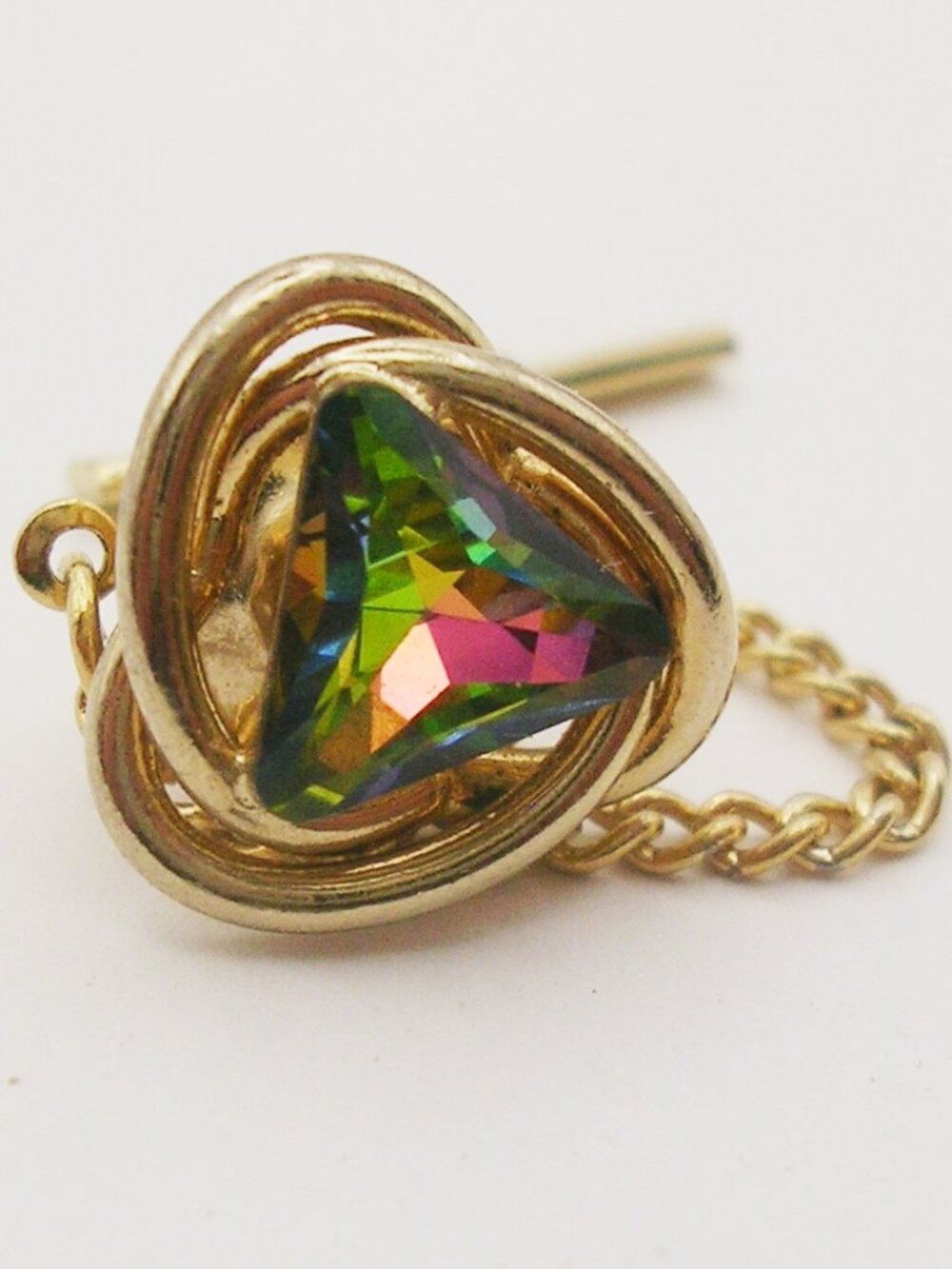 Vintage Tie Tack Pin with Chain genuine Austrian Crystal classic Formal Wear